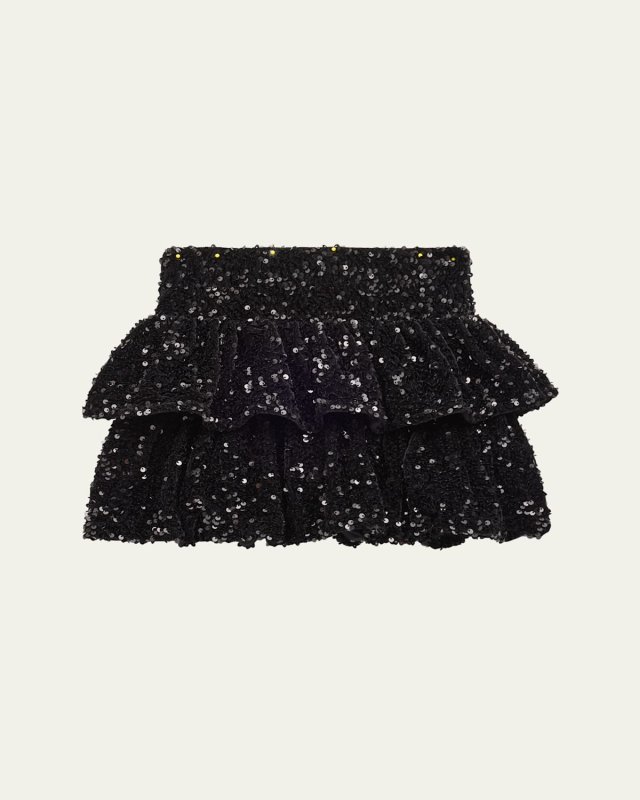 Girl's Tiered Sequin Ruffle Mini Skirt, Size S-XL